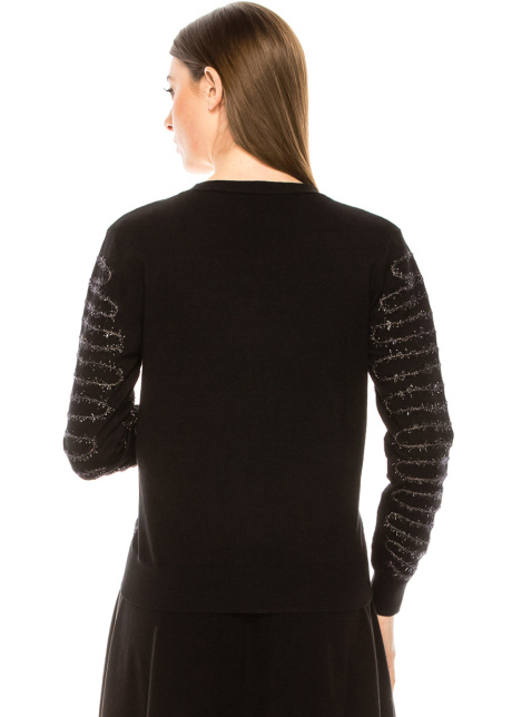 Embroidered shiny cardigan in black