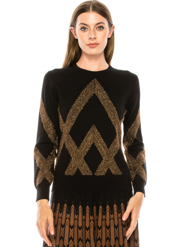 Chic geometric pattern sweater in camel