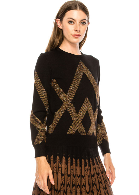 Chic geometric pattern sweater in camel