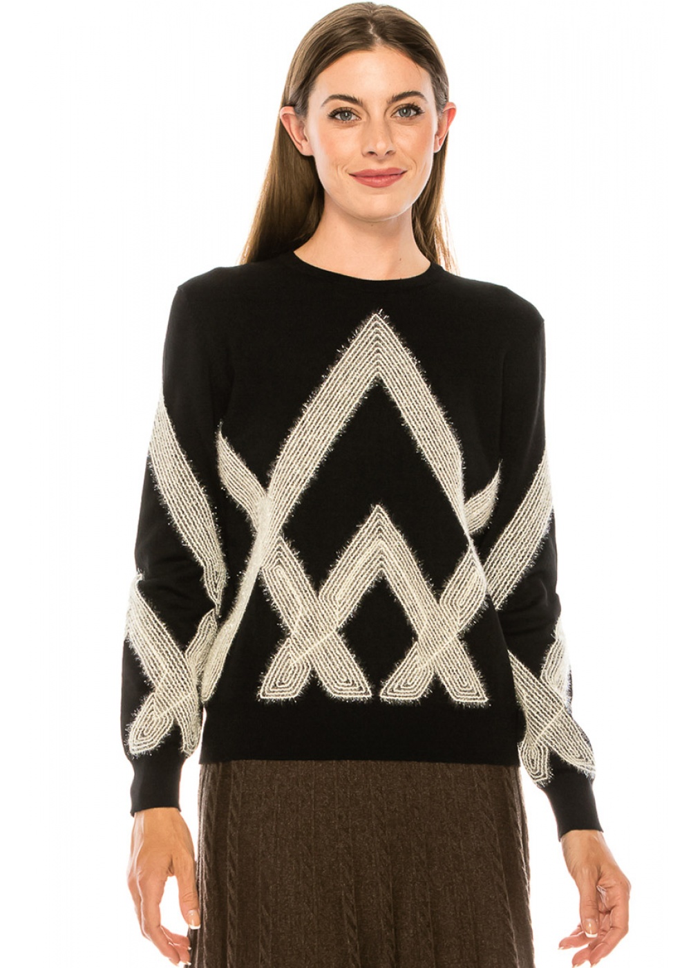 Geometric pattern sweater in cream and black