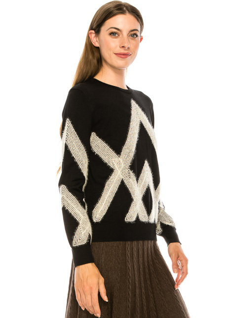 Geometric pattern sweater in cream and black