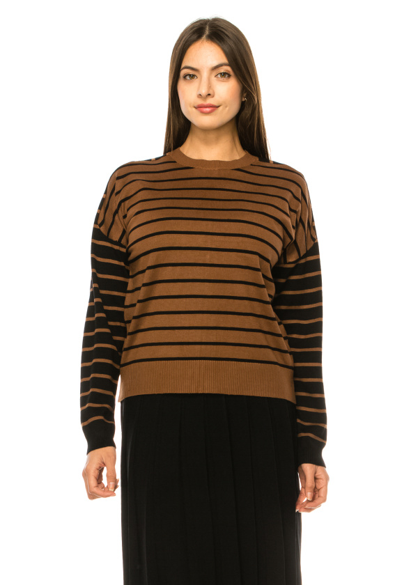 Striped sweater in camel and black