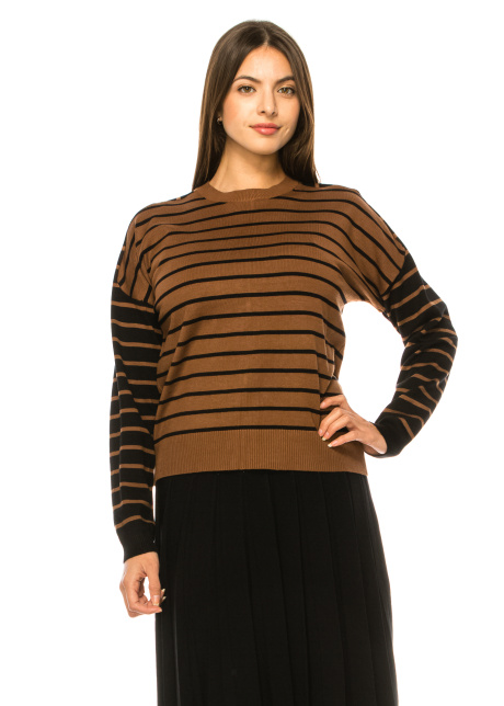 Striped sweater in camel and black