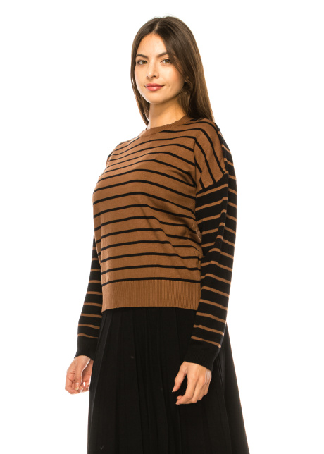 Striped sweater in camel and black