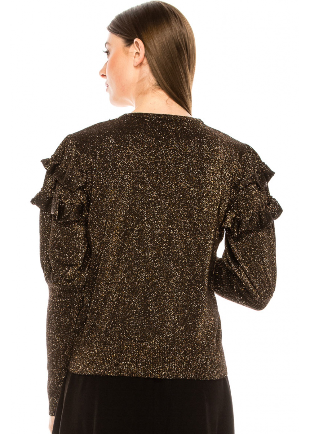 Gold lurex sweater with ruffle detail