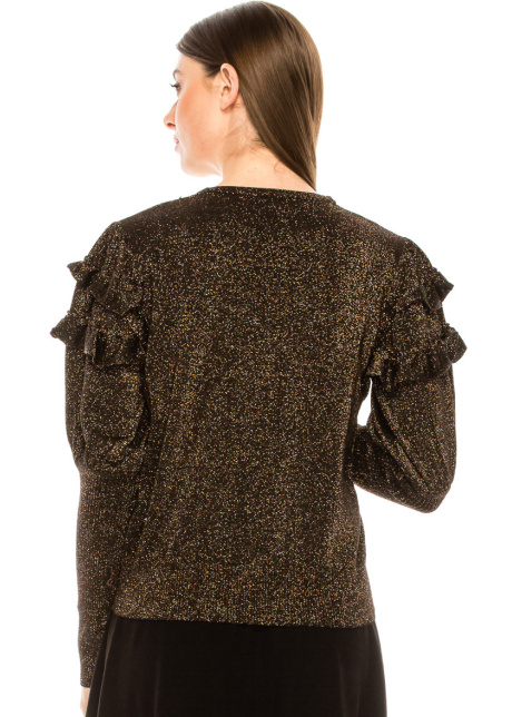 Gold lurex sweater with ruffle detail