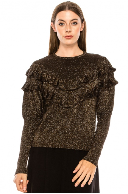 Gold lurex sweater with ruffle detail