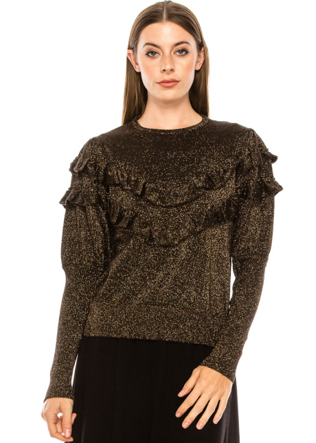 Gold lurex sweater with ruffle detail