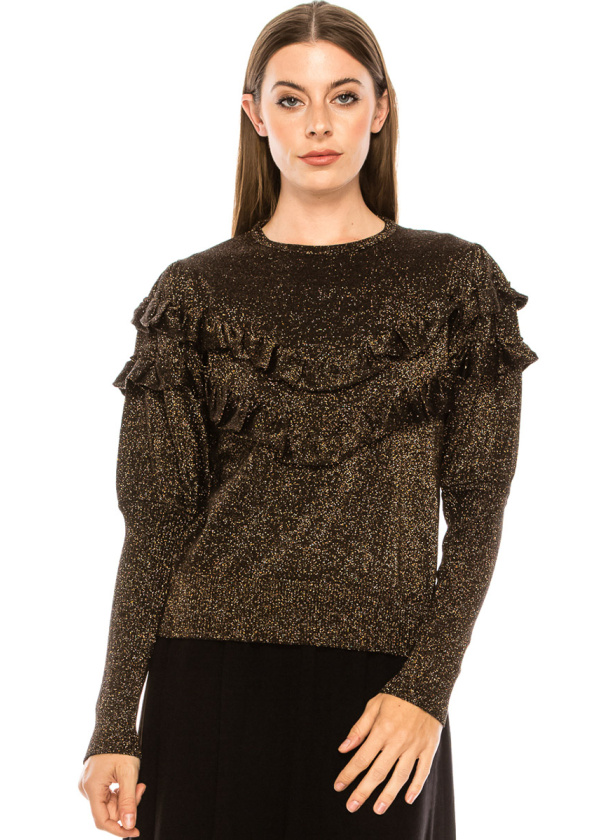 Gold lurex sweater with ruffle detail
