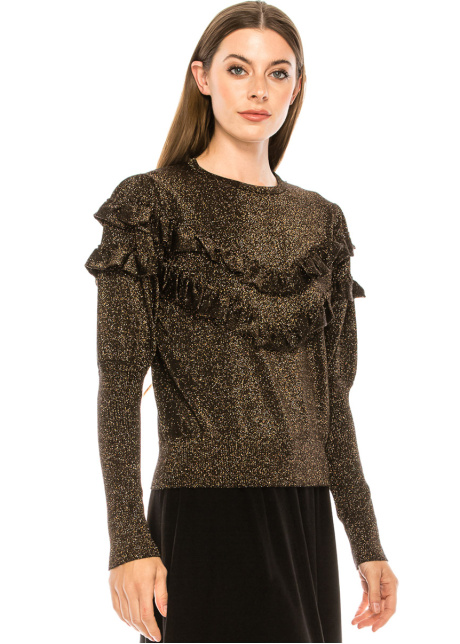 Gold lurex sweater with ruffle detail