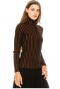 Striped high-neck cardigan in black and rust