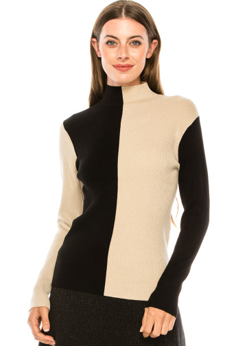 High neck color block sweater