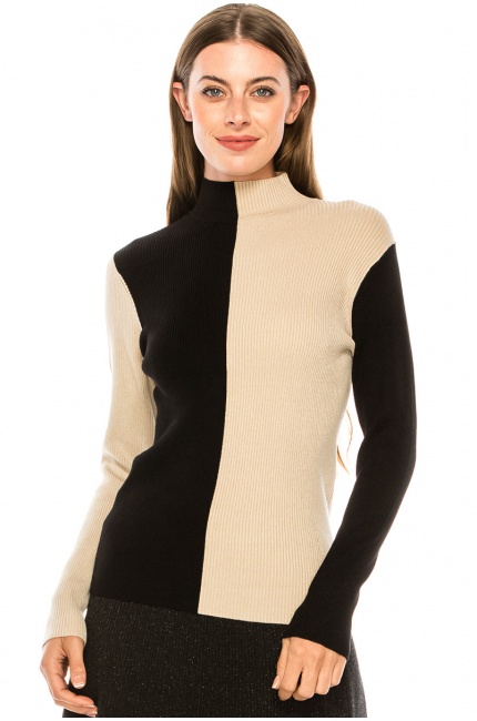 High neck color block sweater