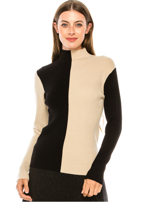 High neck color block sweater