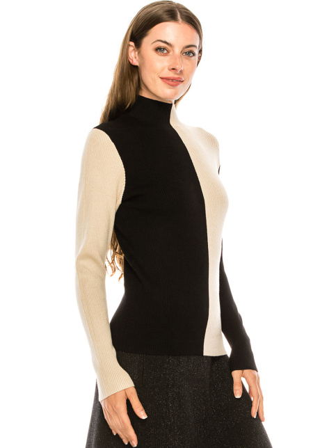 High neck color block sweater