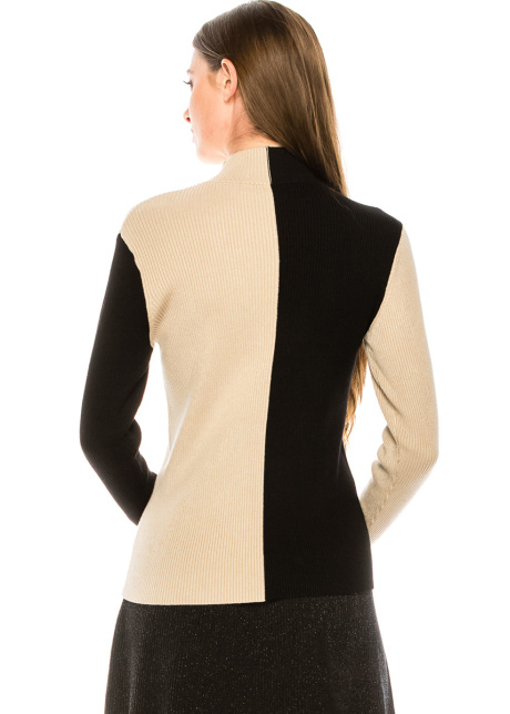 High neck color block sweater