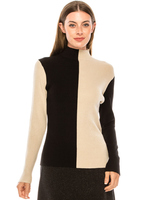 High neck color block sweater