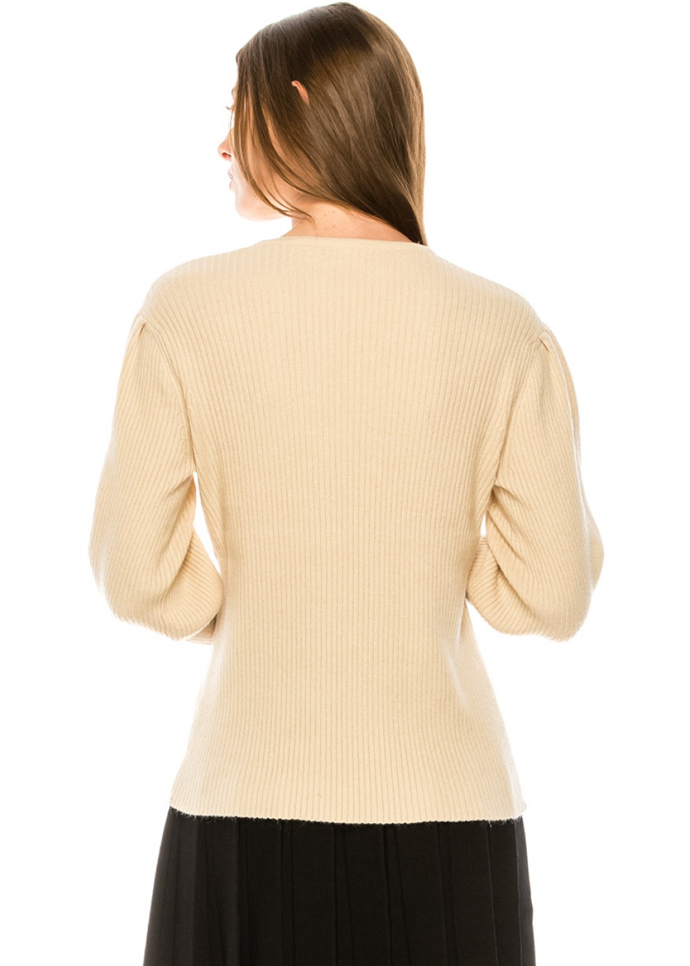 Crew neck leg-of-mutton sleeve sweater in beige