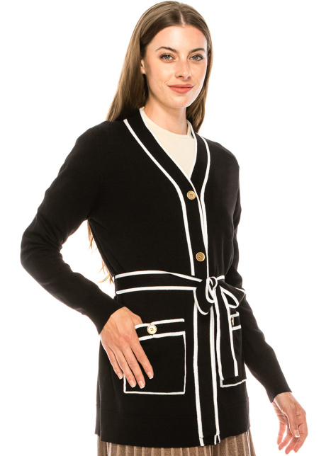 V-neck buttoned cardigan in black and white