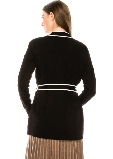 V-neck buttoned cardigan in black and white