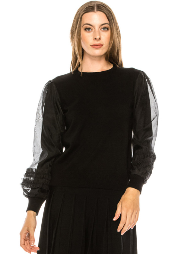 Chic sweater with two-layered blouson sleeves