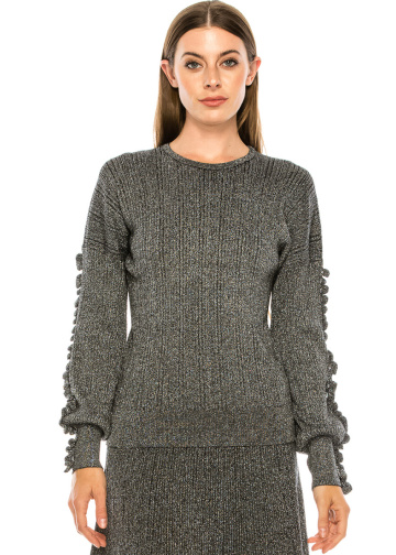 Silver lurex sweater with blouson sleeves
