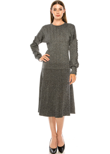 Silver lurex sweater with blouson sleeves