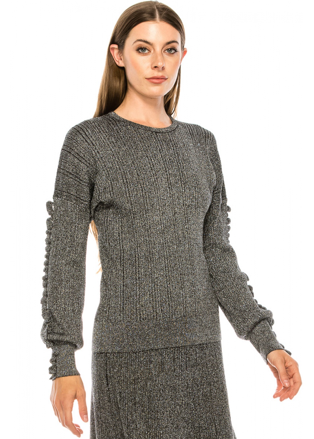 Silver lurex sweater with blouson sleeves
