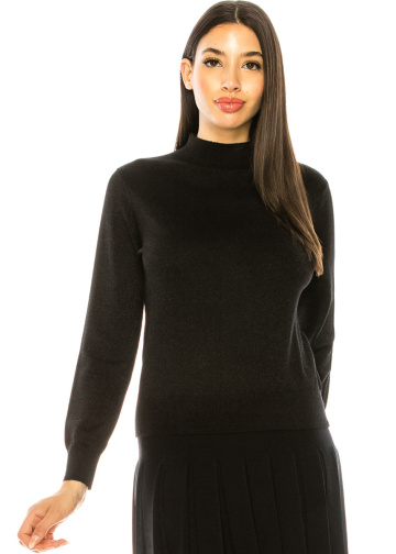 High neck lurex sweater in black