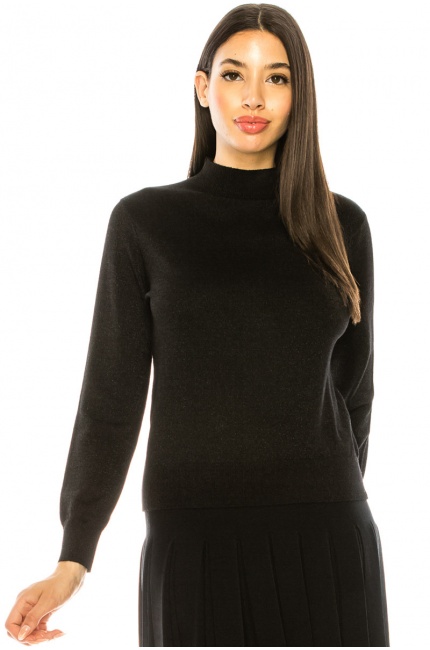 High neck lurex sweater in black