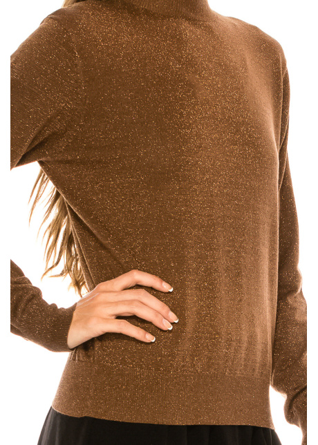 High neck lurex sweater in brown