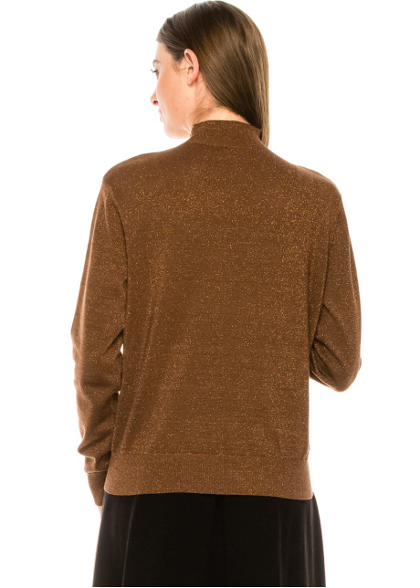 High neck lurex sweater in brown