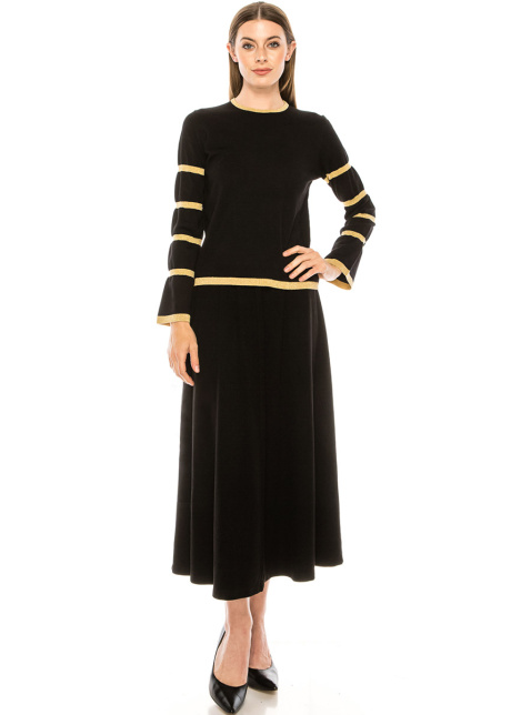 Bell sleeve sweater with accent stripes