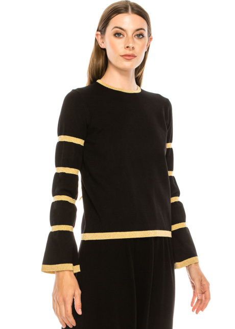 Bell sleeve sweater with accent stripes