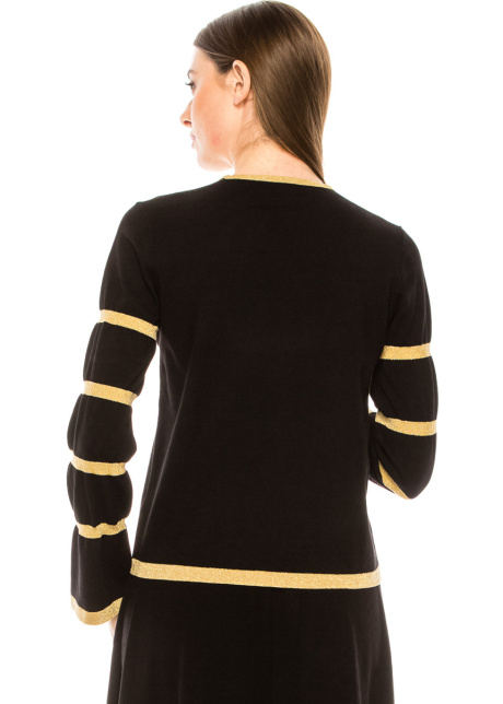 Bell sleeve sweater with accent stripes