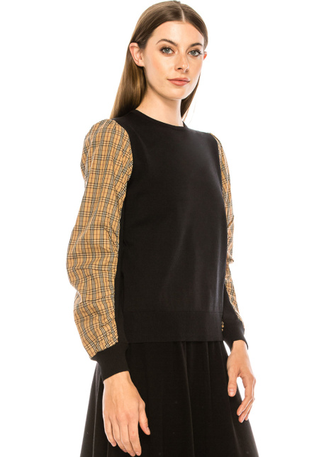 Black sweater with checkered sleeves