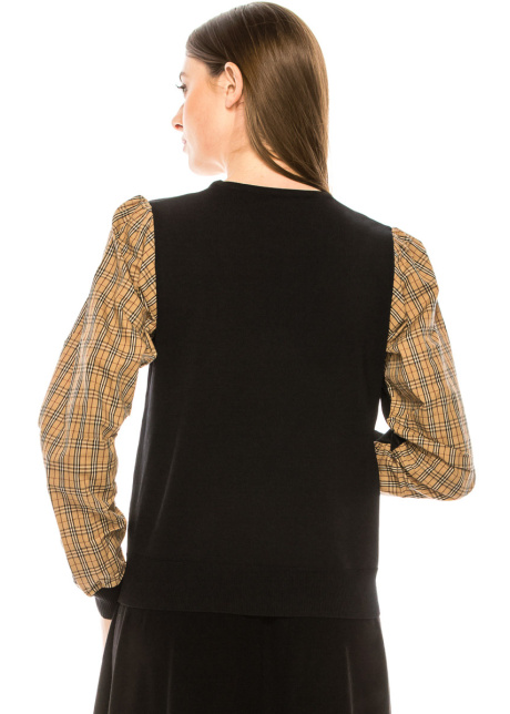 Black sweater with checkered sleeves