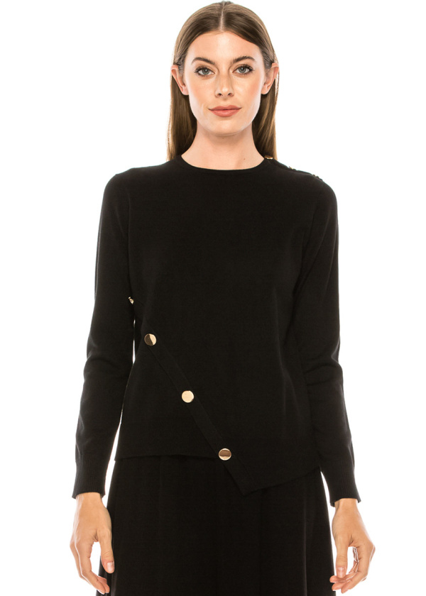 Button decor basic sweater in black