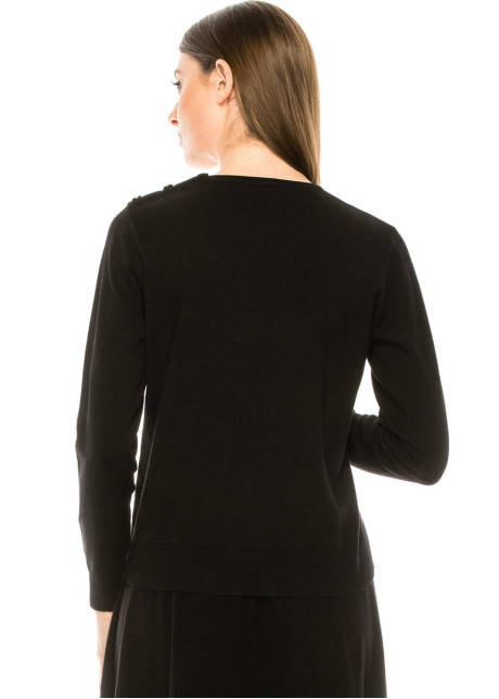 Button decor basic sweater in black