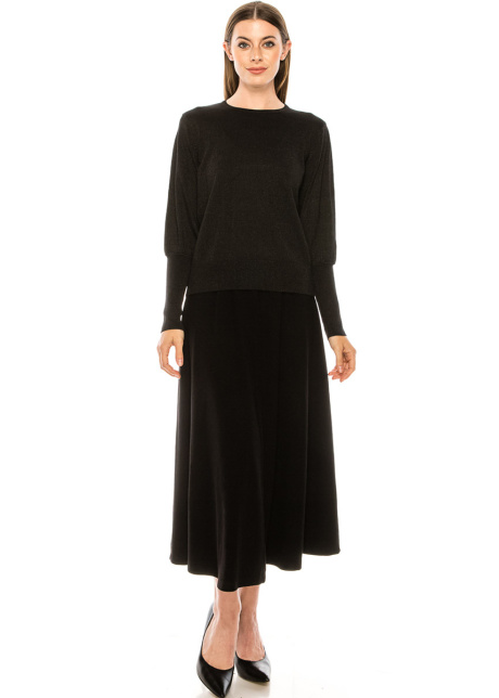 Flat knit lurex sweater in black