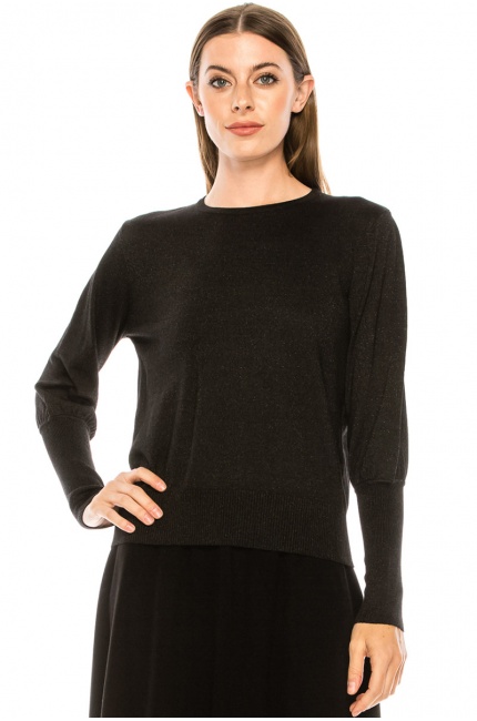 Flat knit lurex sweater in black