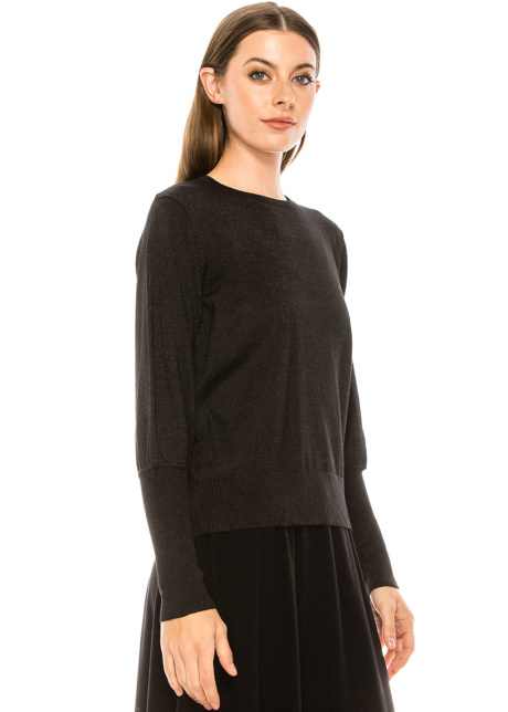 Flat knit lurex sweater in black