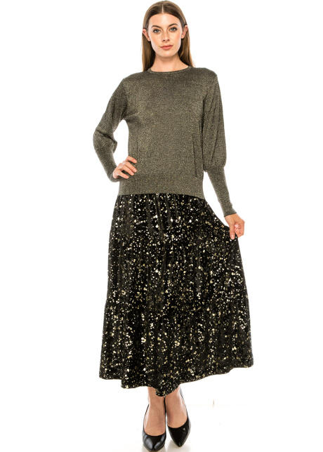 Flat knit sweater in gold lurex
