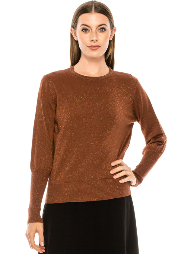 Flat knit lurex sweater in rust