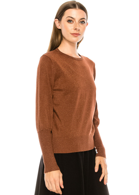 Flat knit lurex sweater in rust
