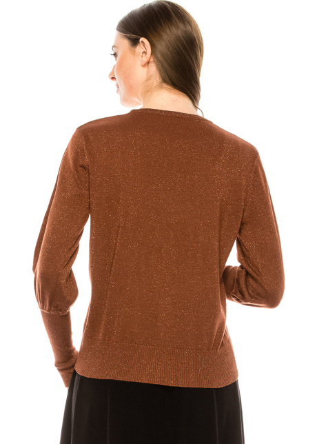 Flat knit lurex sweater in rust