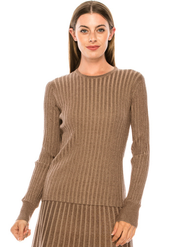 Crew neck taupe sweater with lurex threads