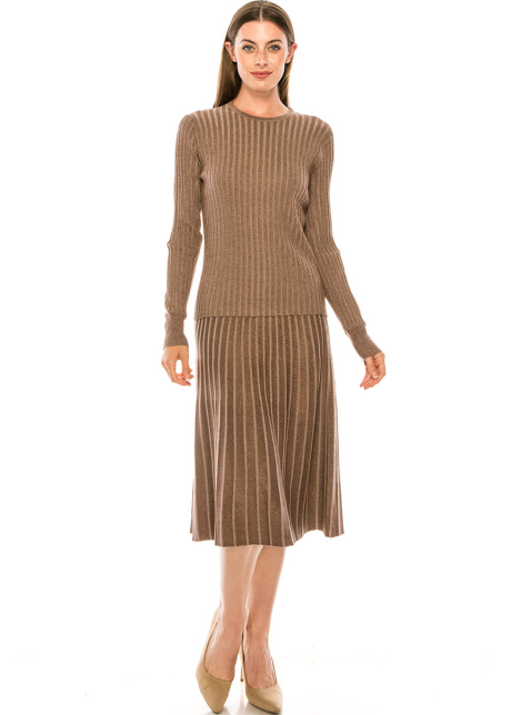 Crew neck taupe sweater with lurex threads