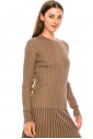 Crew neck taupe sweater with lurex threads