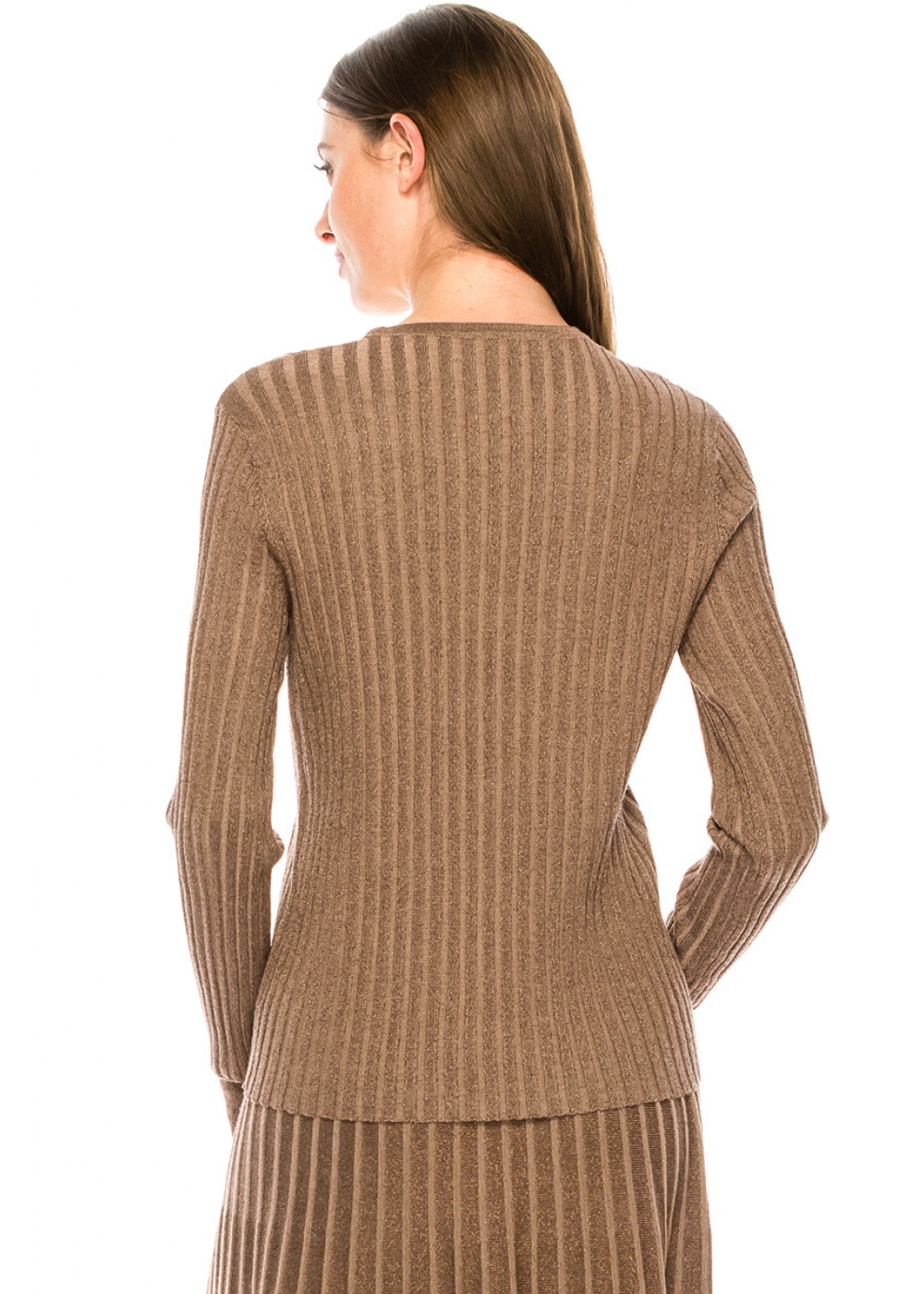 Crew neck taupe sweater with lurex threads
